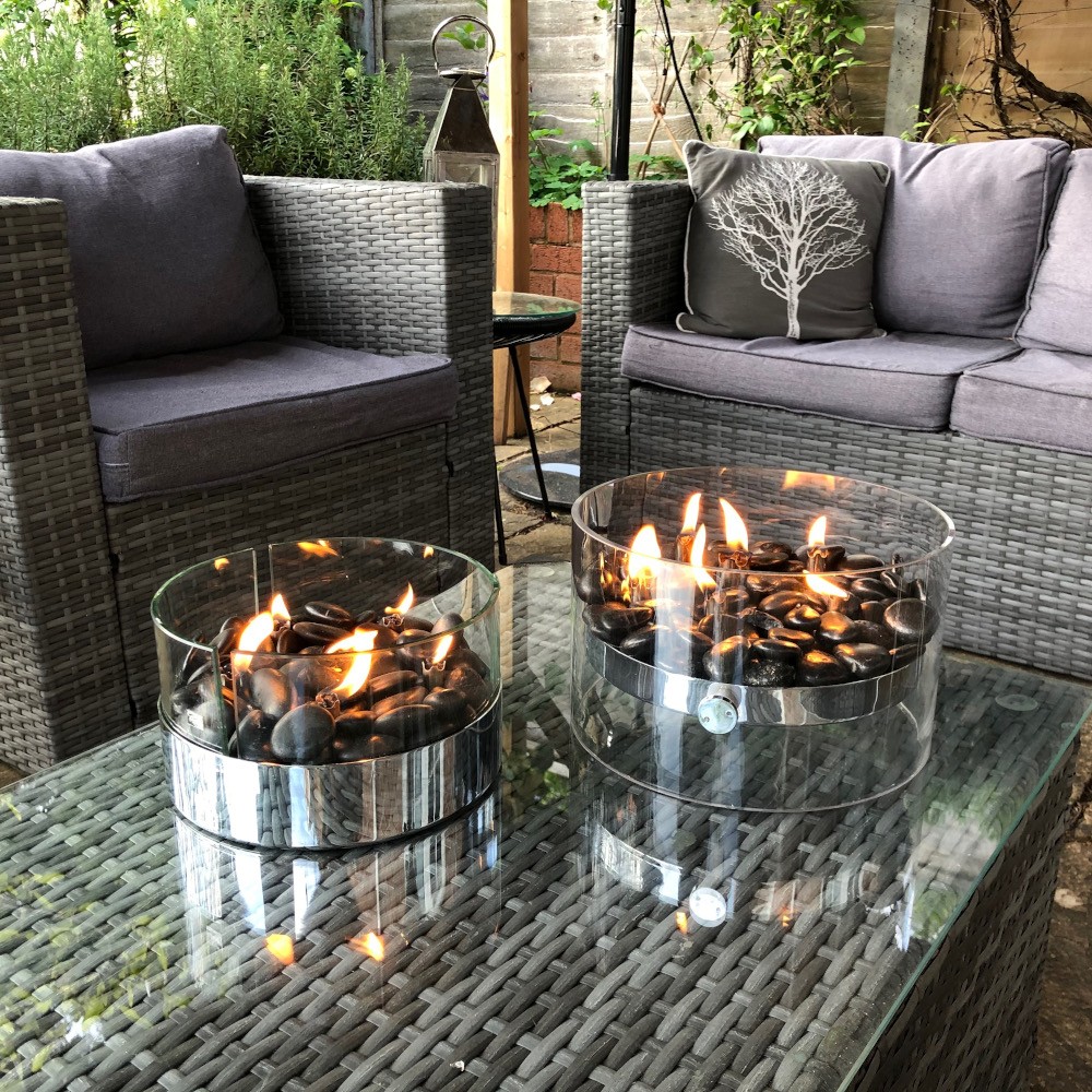 Philippi Fire Table Top Fire Pit – Stainless Steel & Glass with River Stones – image 7