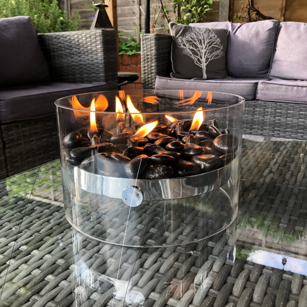Philippi Fire Table Top Fire Pit – Stainless Steel & Glass with River Stones – image 6