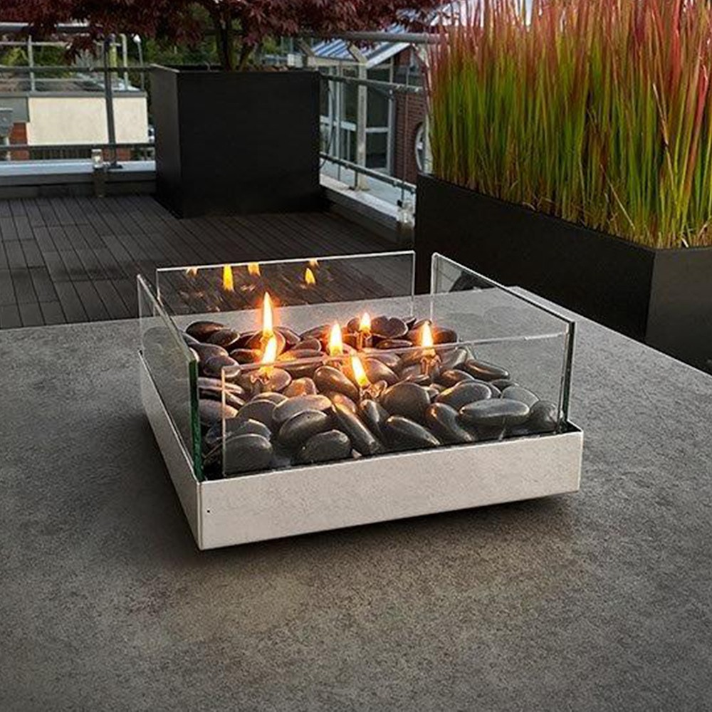 Philippi Fireplace Square Table Top Fire Pit – Stainless Steel & Glass – image 2