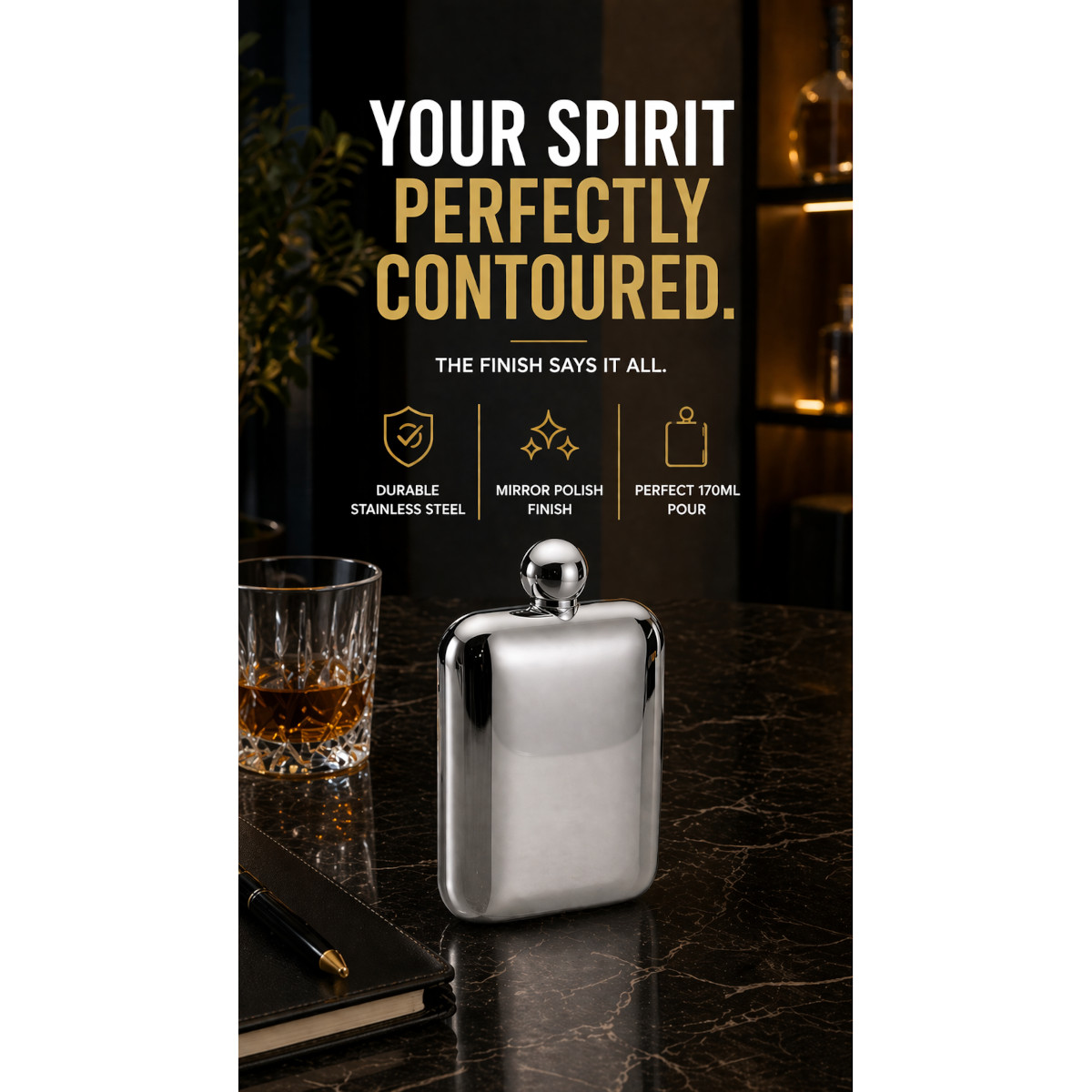 Philippi Churchill Large Mirror-Polished Hip Flask 170ml – image 4