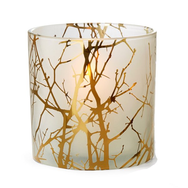 Philippi Forest Frosted Glass Votive with Gold Branches – Large