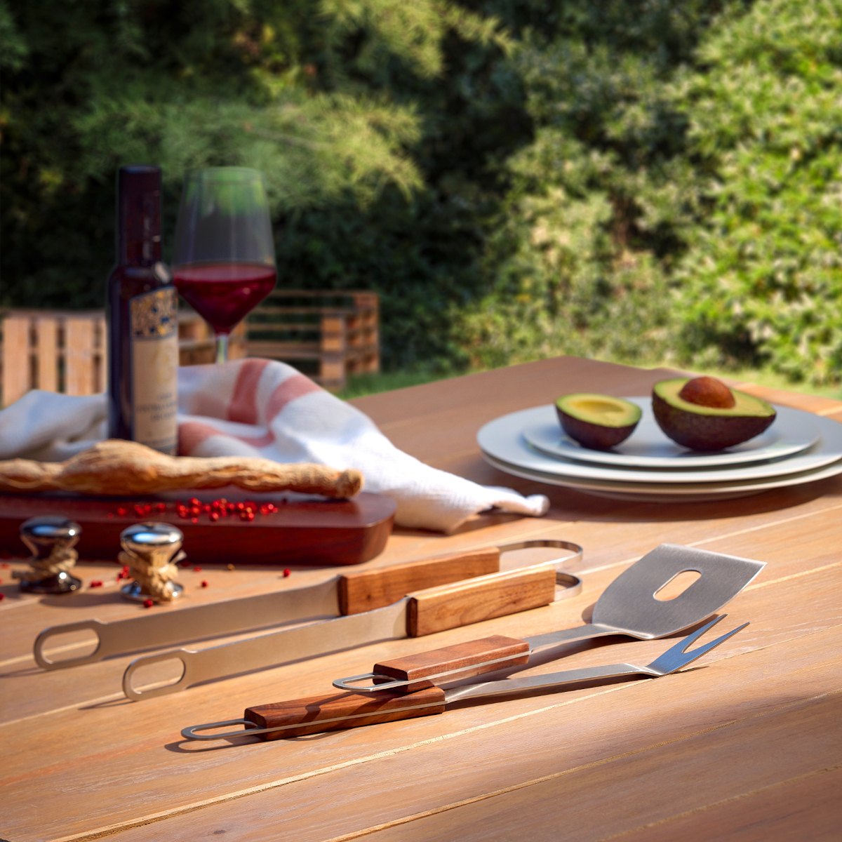 Philippi Brick 3-Piece Walnut & Steel BBQ Utensil Set – image 2