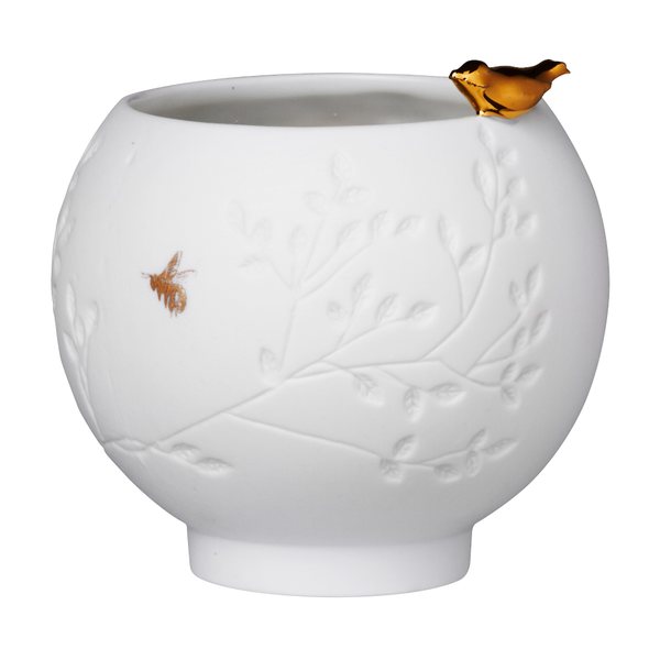 Räder Story Porcelain Tealight Holder with Golden Bird – 7cm
