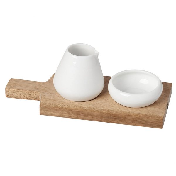 Räder Porcelain Oil & Salt Set on Wooden Board