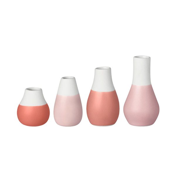 Räder Mini Porcelain Vases, Set of 4 – Soft Red (4.5–8cm)