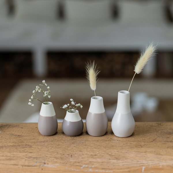 Räder Mini Porcelain Vases, Set of 4 – Soft Grey (4.5–8cm)