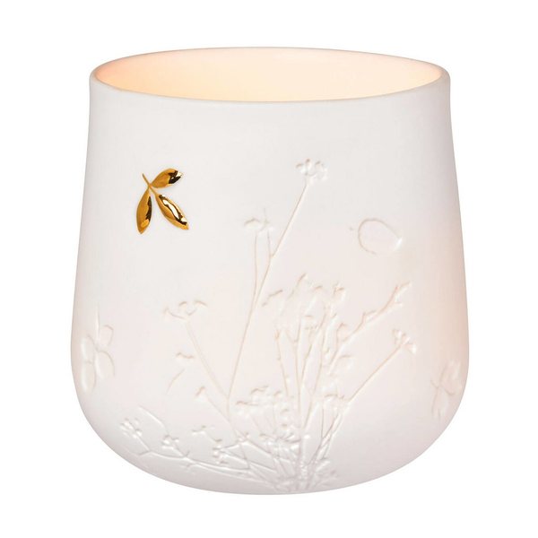 Räder Embossed Wildflower Porcelain Tealight Holder with Gold Leaf