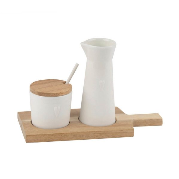 Räder Little Friends Porcelain Milk & Sugar Set on Acacia Board