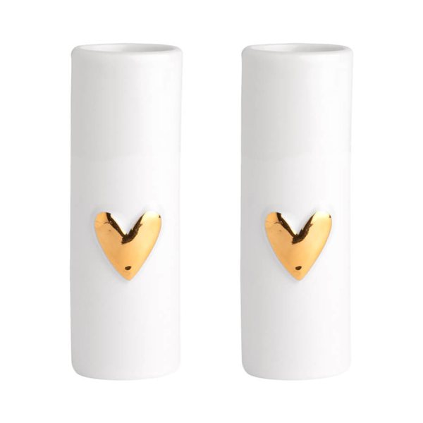 Räder Gold Heart Mini Porcelain Bud Vases, Set of 2