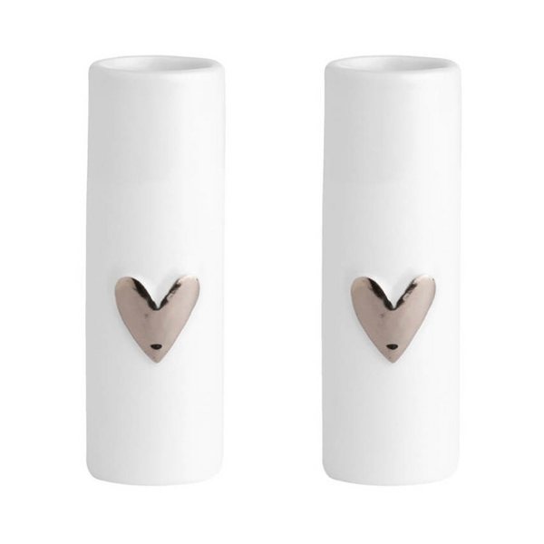 Räder Mini Porcelain Bud Vases with Silver Heart, Set of 2