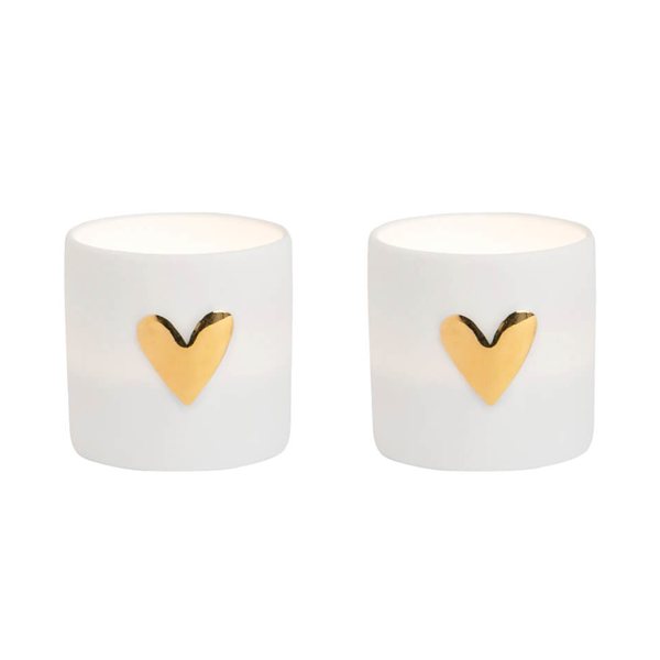Räder Gold Heart Porcelain Tealight Holders, Set of 2