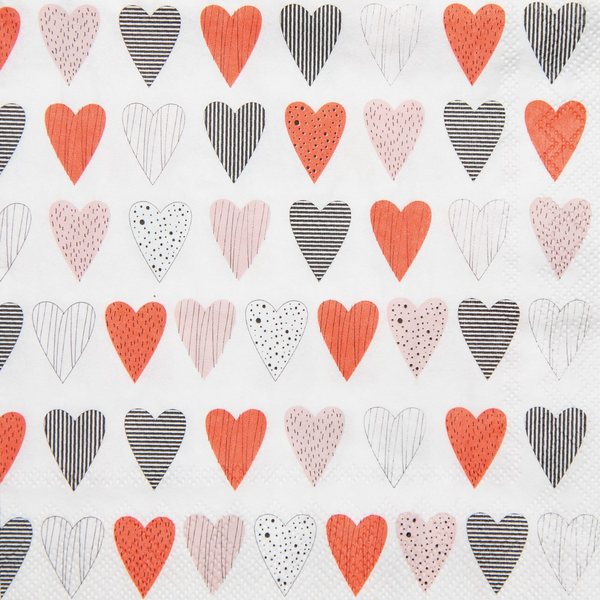 Räder Hearts Pattern Paper Cocktail Napkins 25cm, Pack of 20