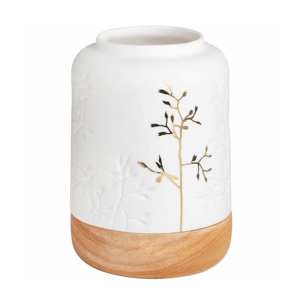 Räder Porcelain Bud Vase with Gold Twig on Wooden Base – Medium
