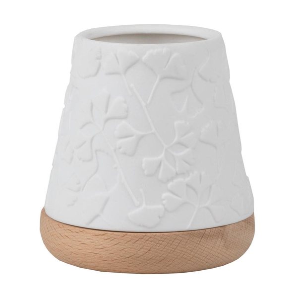 Räder Wind Light Ginkgo Porcelain Tealight Holder on Wooden Base