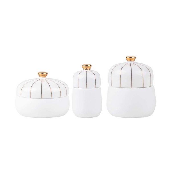 Räder Lidded Porcelain Trinket Pots with Gold Detail, Set of 3
