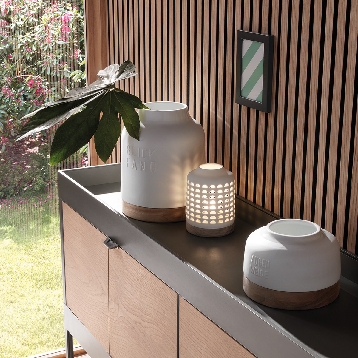 Räder Openwork Porcelain Lantern with Acacia Base – Large – image 3