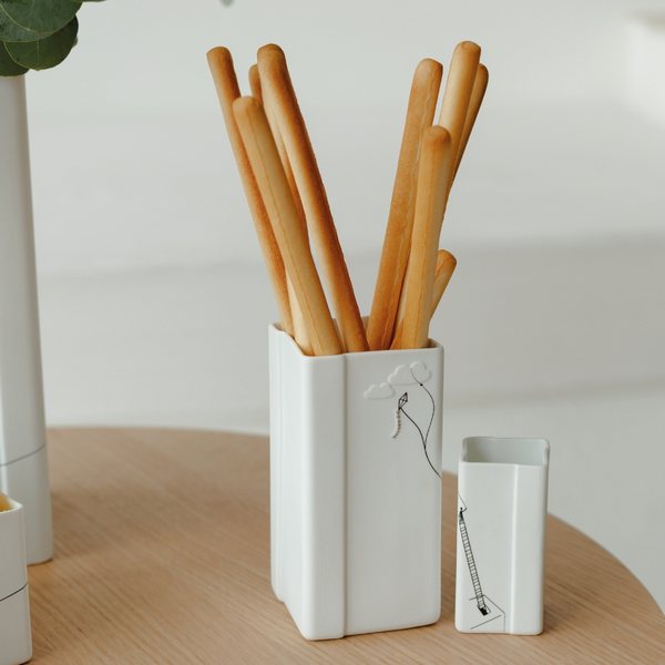 Räder Square Porcelain Vases with Decal, Set of 2