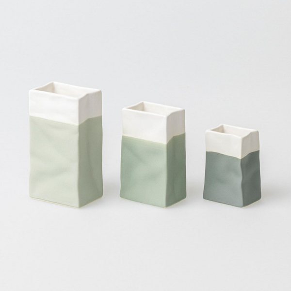 Räder Paper Bag Mini Porcelain Vases, Set of 3 – Green