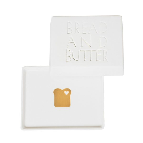 Räder Bread & Butter Porcelain Butter Dish with Gold Motif – Large