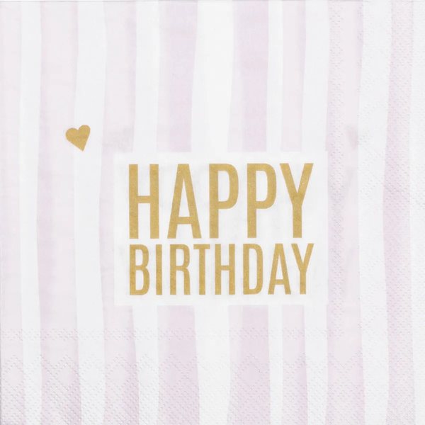 Räder Happy Birthday Striped Paper Napkins 33cm, Pack of 20