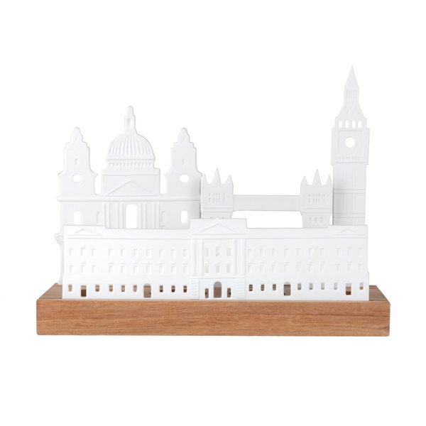 Räder London Skyline Porcelain Tealight Holder on Acacia Base