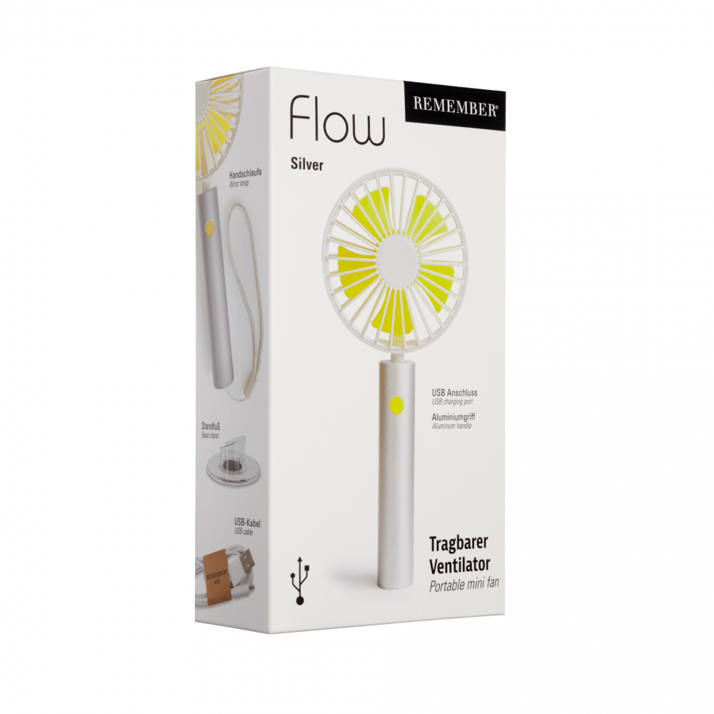 Remember Flow Rechargeable Handheld & Desk Fan – Silver – image 4