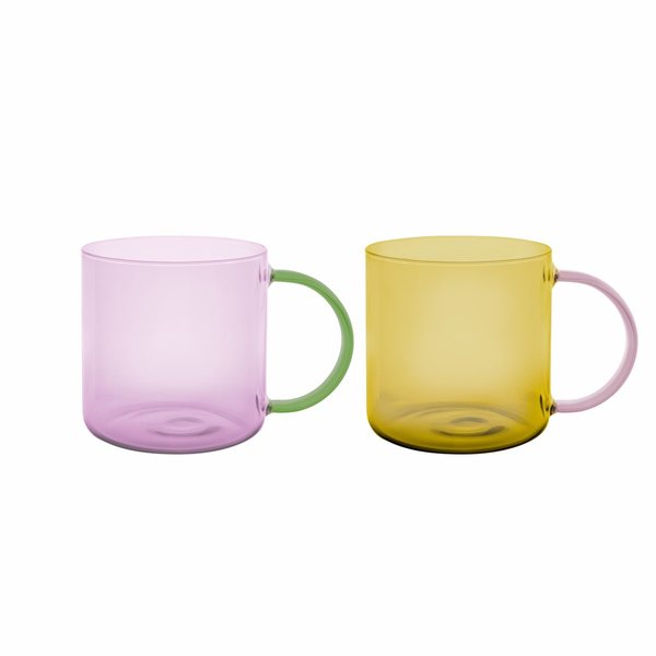 Remember Fred Borosilicate Glass Mugs 500ml, Set of 2 – Rose & Yellow