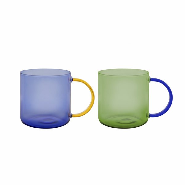 Remember Fred Borosilicate Glass Mugs 500ml, Set of 2 – Green & Blue