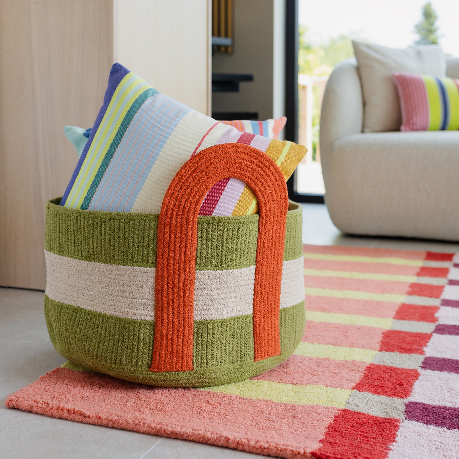 Remember Colombo Shallow Cotton Rope Basket with Handles – Green – image 2