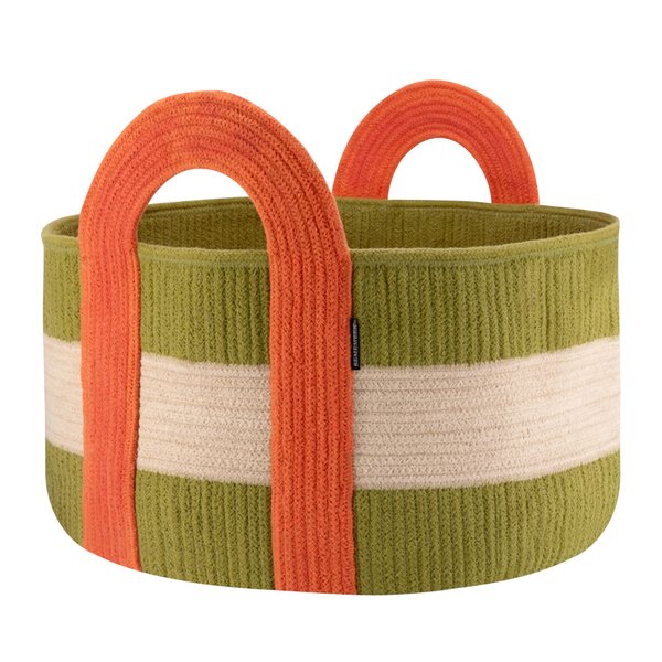 Remember Colombo Shallow Cotton Rope Basket with Handles – Green