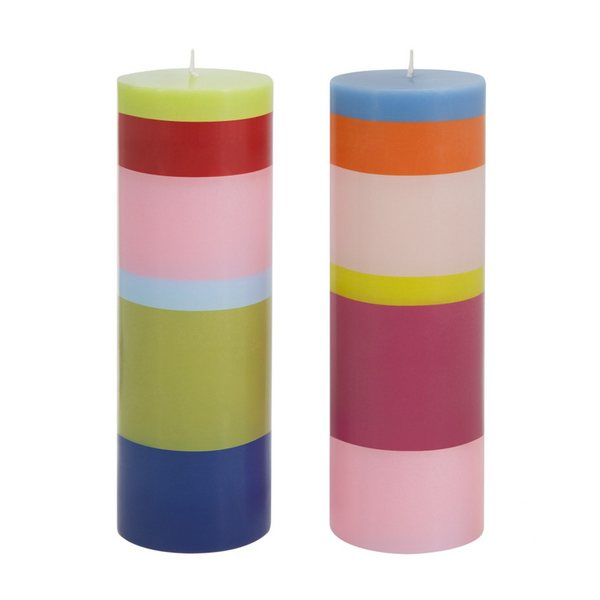 Remember Verona Striped Soy Pillar Candles, Set of 2