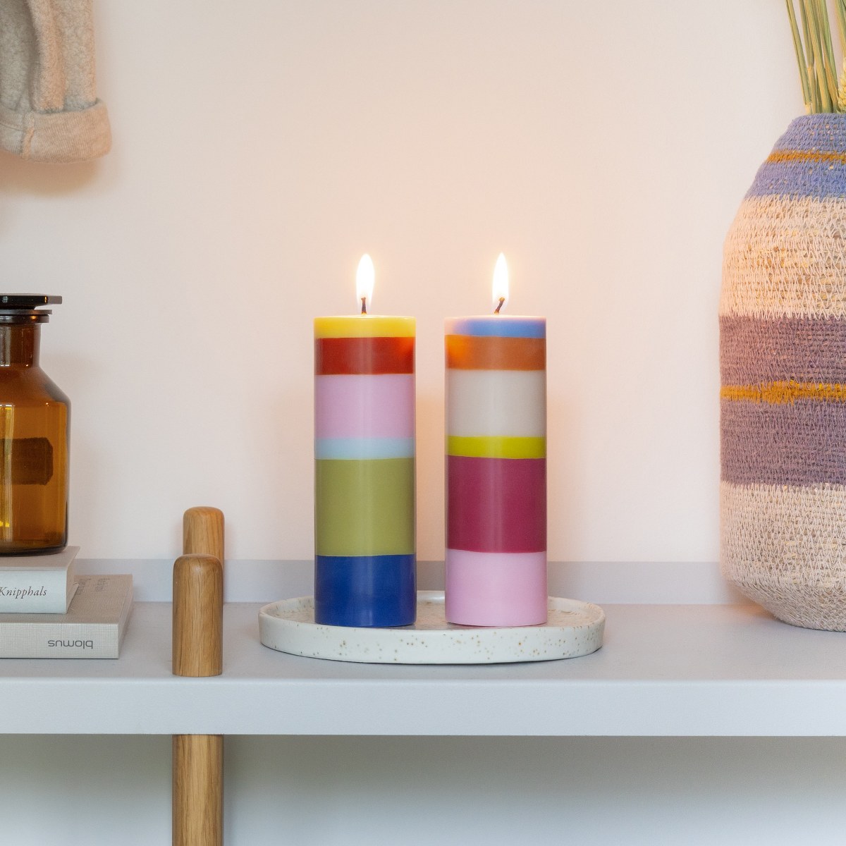 Remember Verona Striped Soy Pillar Candles, Set of 2 – image 2