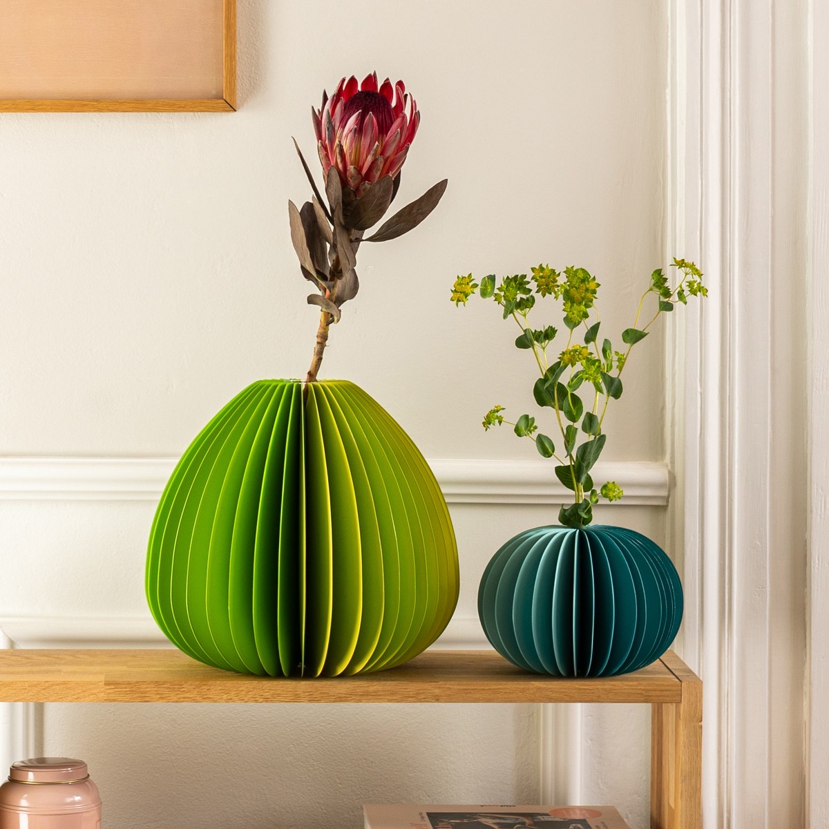 Remember Yuki Folding Paper Vase with Glass Insert – Two-Tone Green – image 2