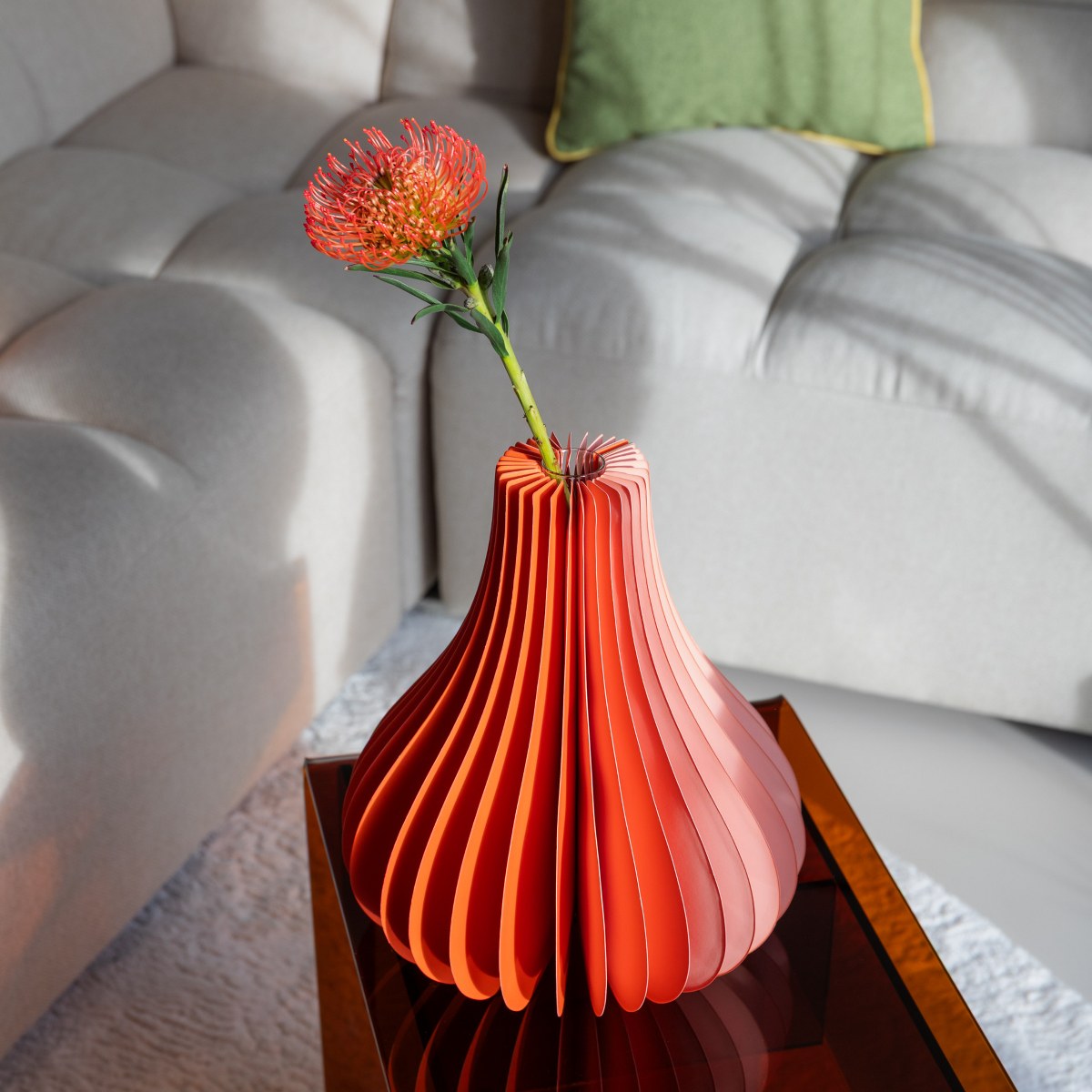 Remember Yuki Folding Paper Vase with Glass Insert – Two-Tone Orange – image 3