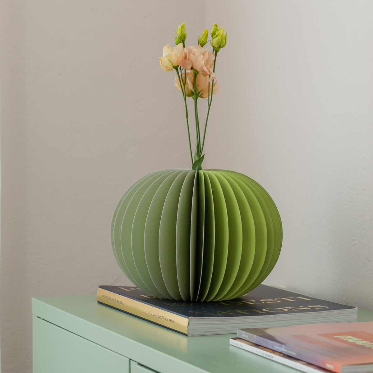 Remember Yuki Folding Paper Vase with Glass Insert – Two-Tone Sage – image 2