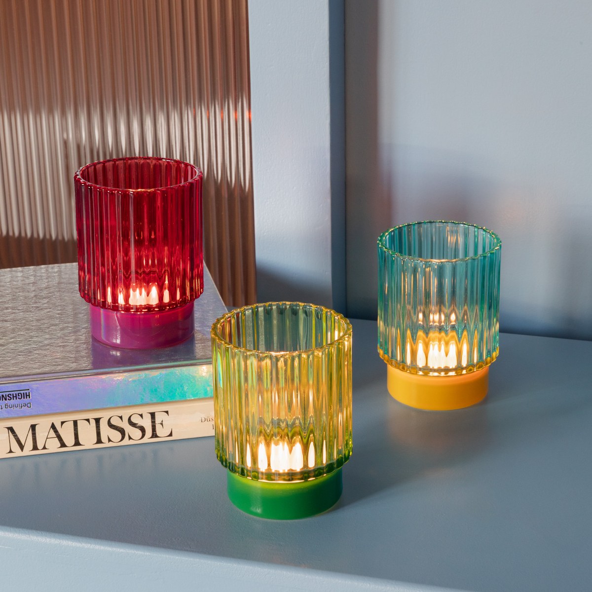 Remember Lumi Fluted Glass Tealight Holder – Red – image 3