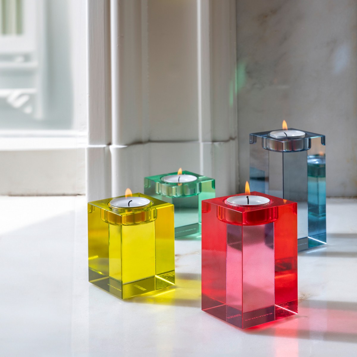 Remember Vela Coloured Glass Block Tealight Holders, Set of 4 – image 5