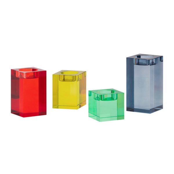 Remember Vela Coloured Glass Block Tealight Holders, Set of 4
