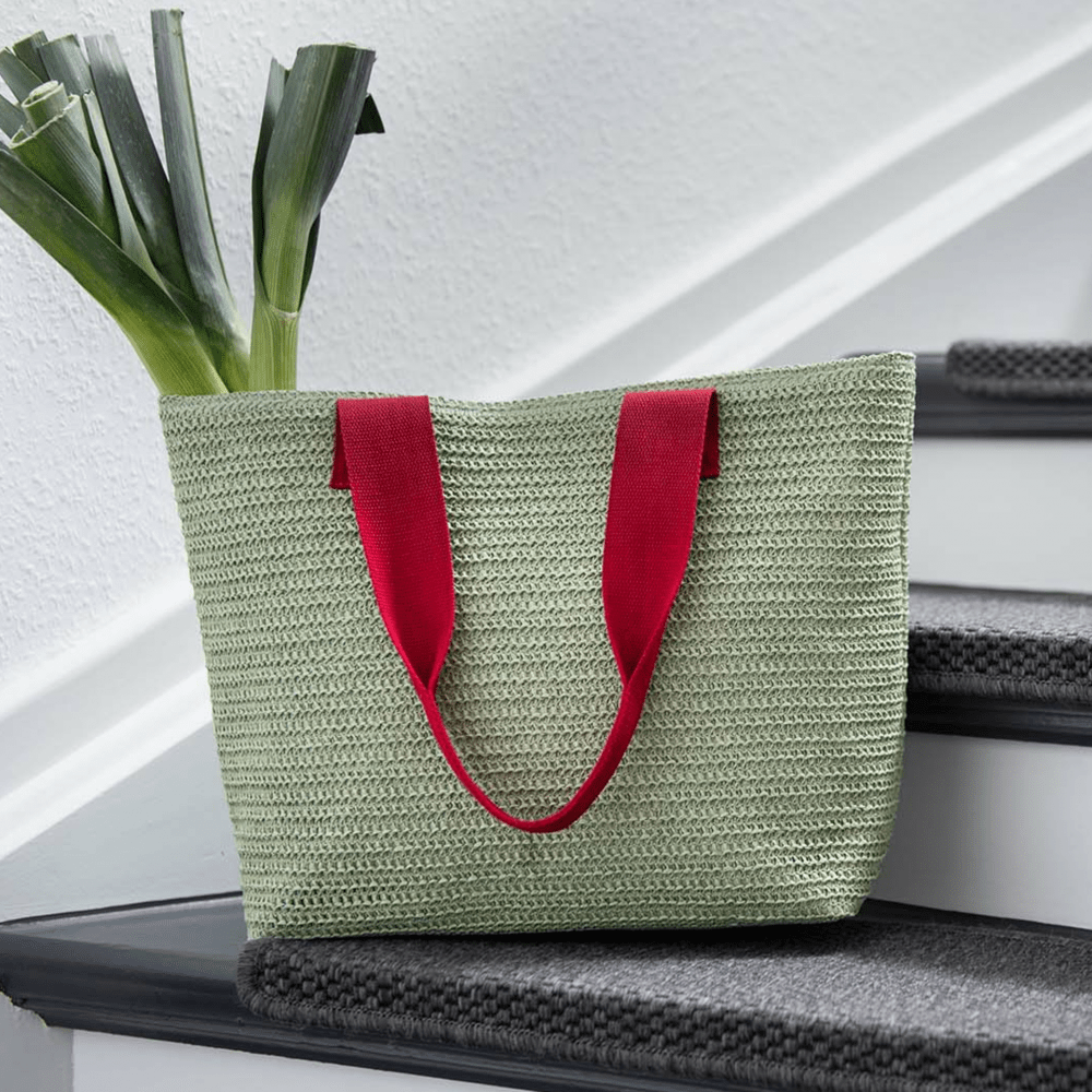 Remember Paper Straw Basket Tote Bag – Lime Green – image 2