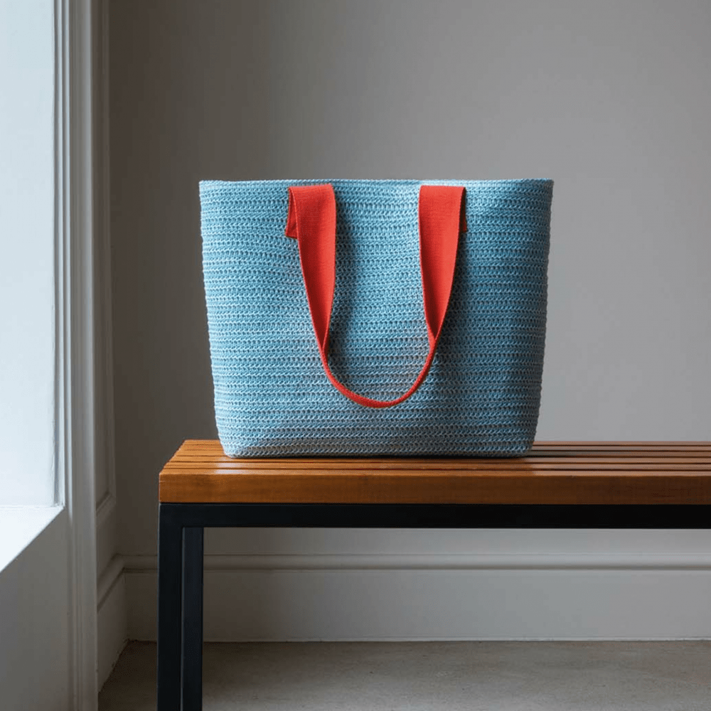 Remember Woven Basket Tote Bag – Pale Blue – image 2