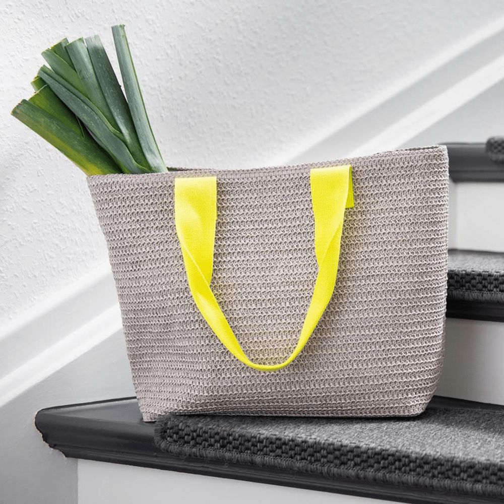 Remember Paper Straw Basket Tote Bag – Light Grey – image 2