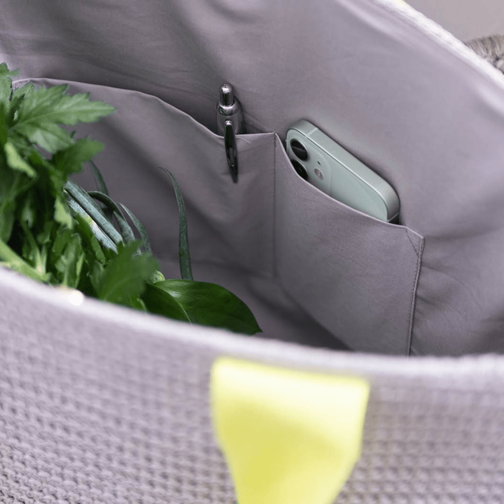 Remember Paper Straw Basket Tote Bag – Light Grey – image 4