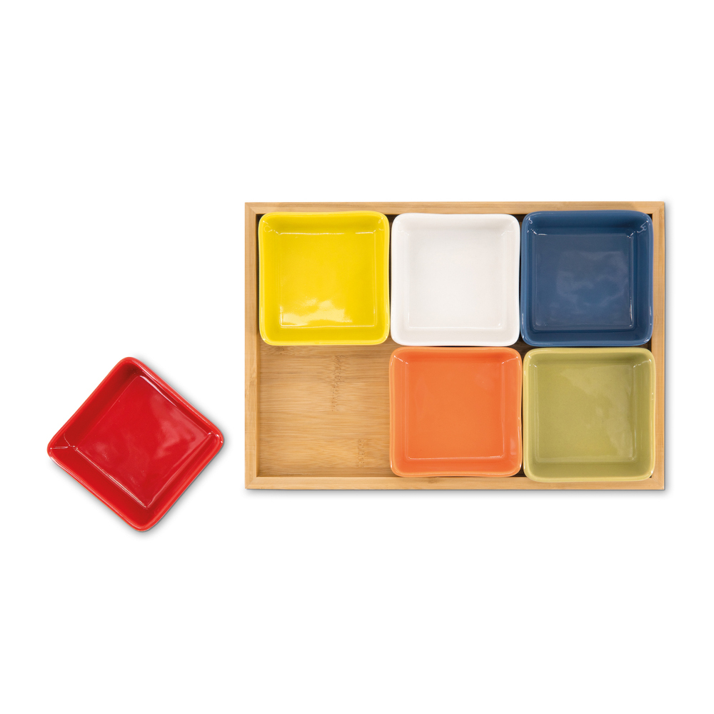 Remember Brights Snack Bowls, Set of 6 with Bamboo Tray – image 2