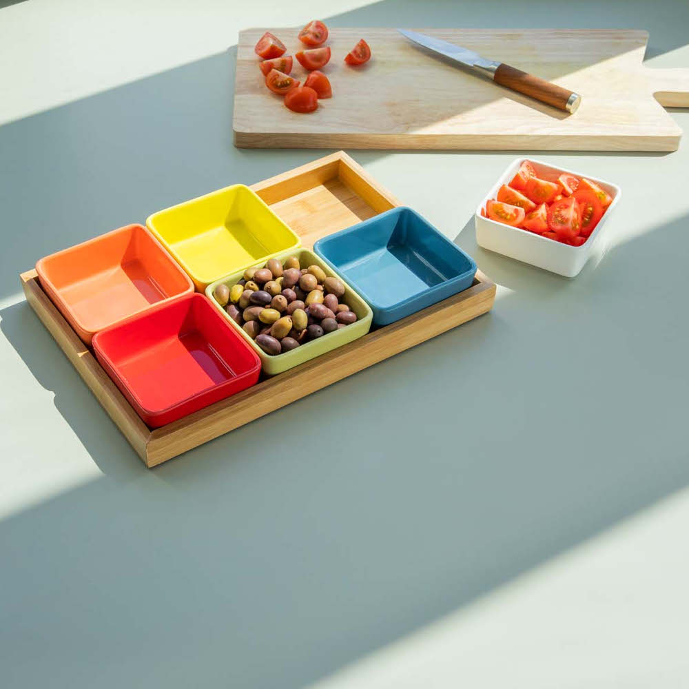 Remember Brights Snack Bowls, Set of 6 with Bamboo Tray – image 11