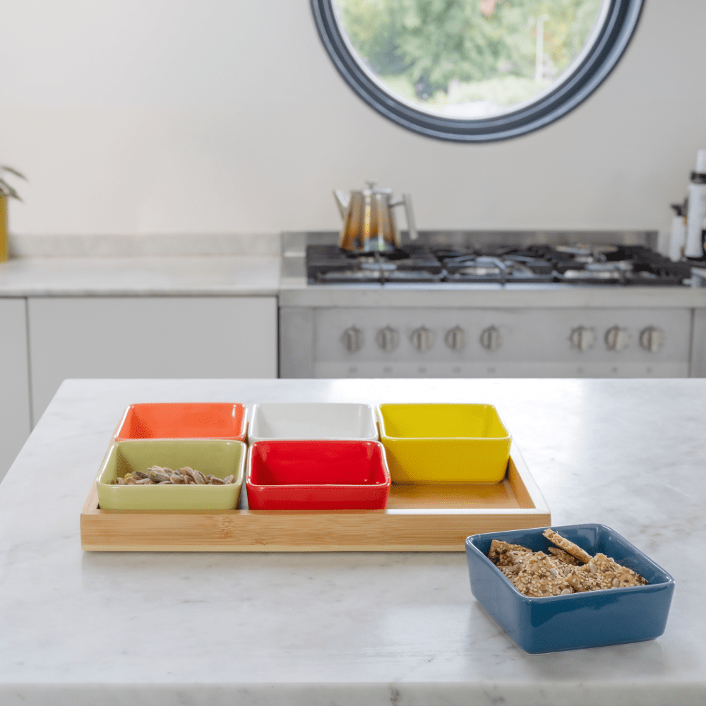 Remember Brights Snack Bowls, Set of 6 with Bamboo Tray – image 6