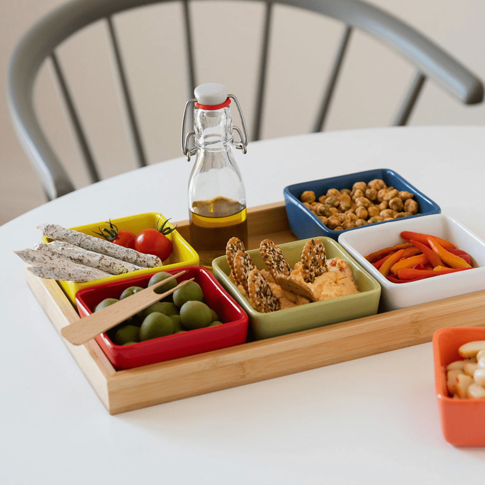 Remember Brights Snack Bowls, Set of 6 with Bamboo Tray – image 7
