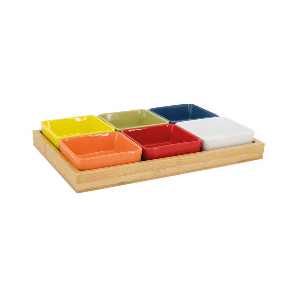 Remember Brights Snack Bowls, Set of 6 with Bamboo Tray – image 3