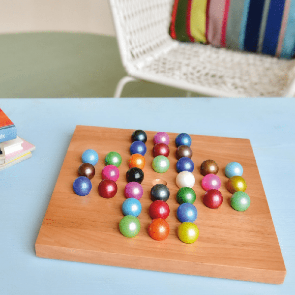 Remember Solitaire Board Game – Wood & Glass Marbles