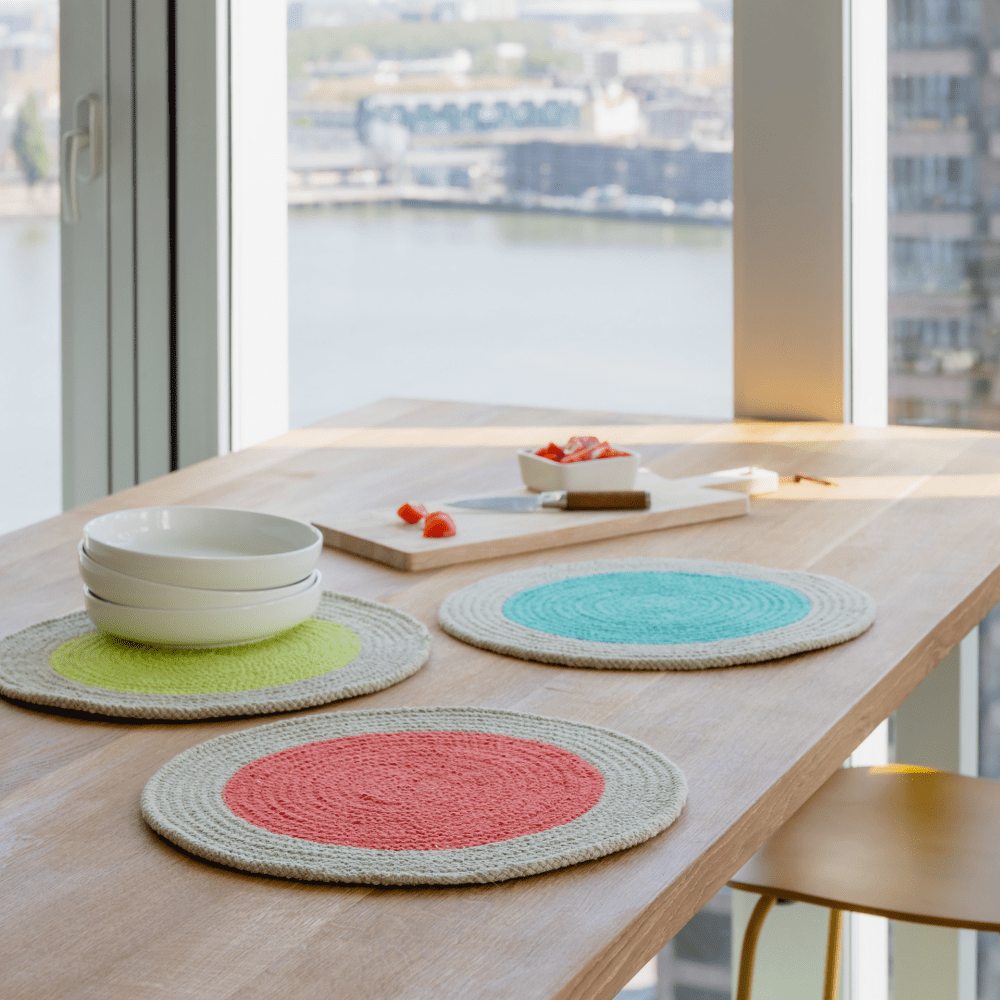 Remember Round Cotton Rope Placemats, Set of 2 – Raspberry – image 2