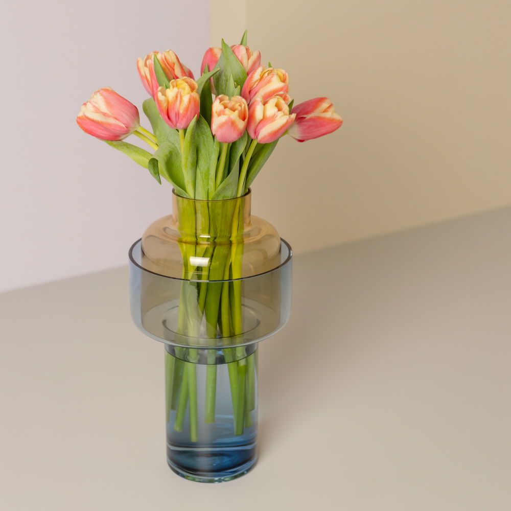 Remember Aura Mouth-Blown Glass-in-Glass Vase – Amber & Blue – image 5